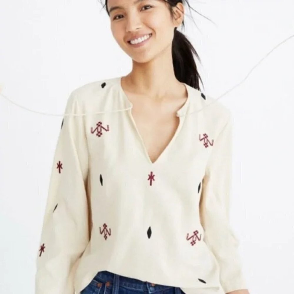 Madewell Embroidered 100%‎ Silk Aztec Southwestern Top